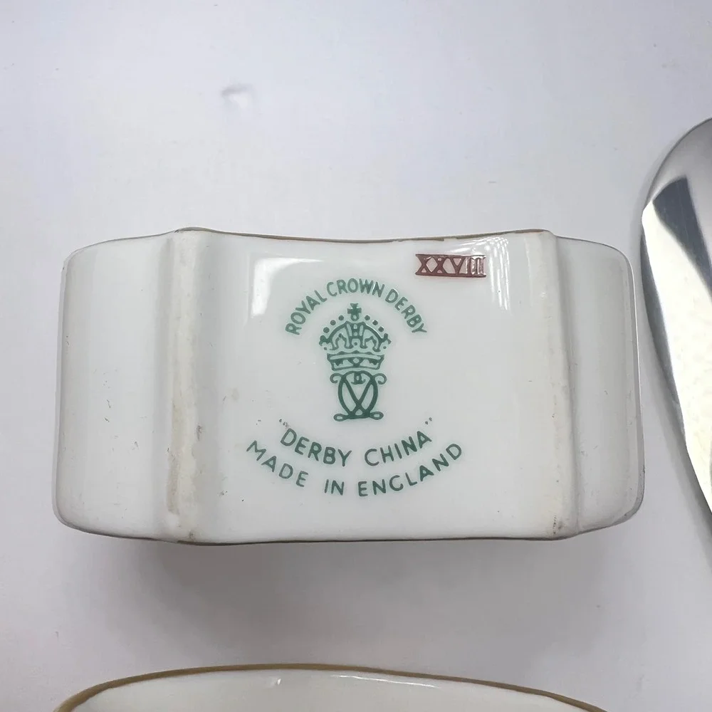Royal Crown Derby Napkin Ring Spreader Set Cottage Posies Pink Rose Bone China